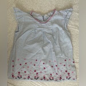 Crown & Ivy Girls L Striped Blue and Pink Embroidered Top Floral Blue Summer